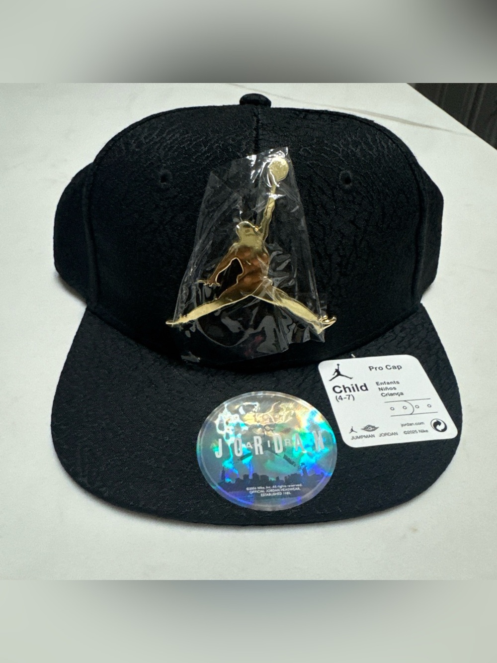 Jordan Jumpman Black Adjustable Snapback Cap, Child 4-7, Polyester Canvas